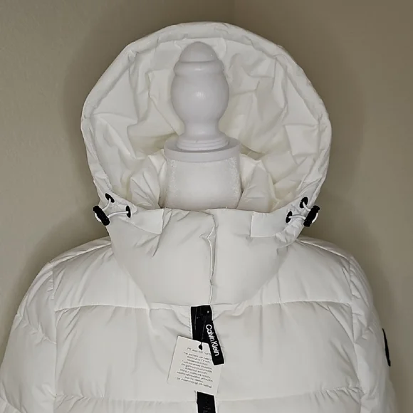 Calvin Klein White Puffer Coat Jacket with Hood - Picture 3 of 16